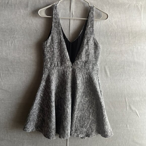 Lulus Tweed Fit & Flare Dress Size M Black White Sleeveless V-Neck Cocktail - Picture 2 of 10